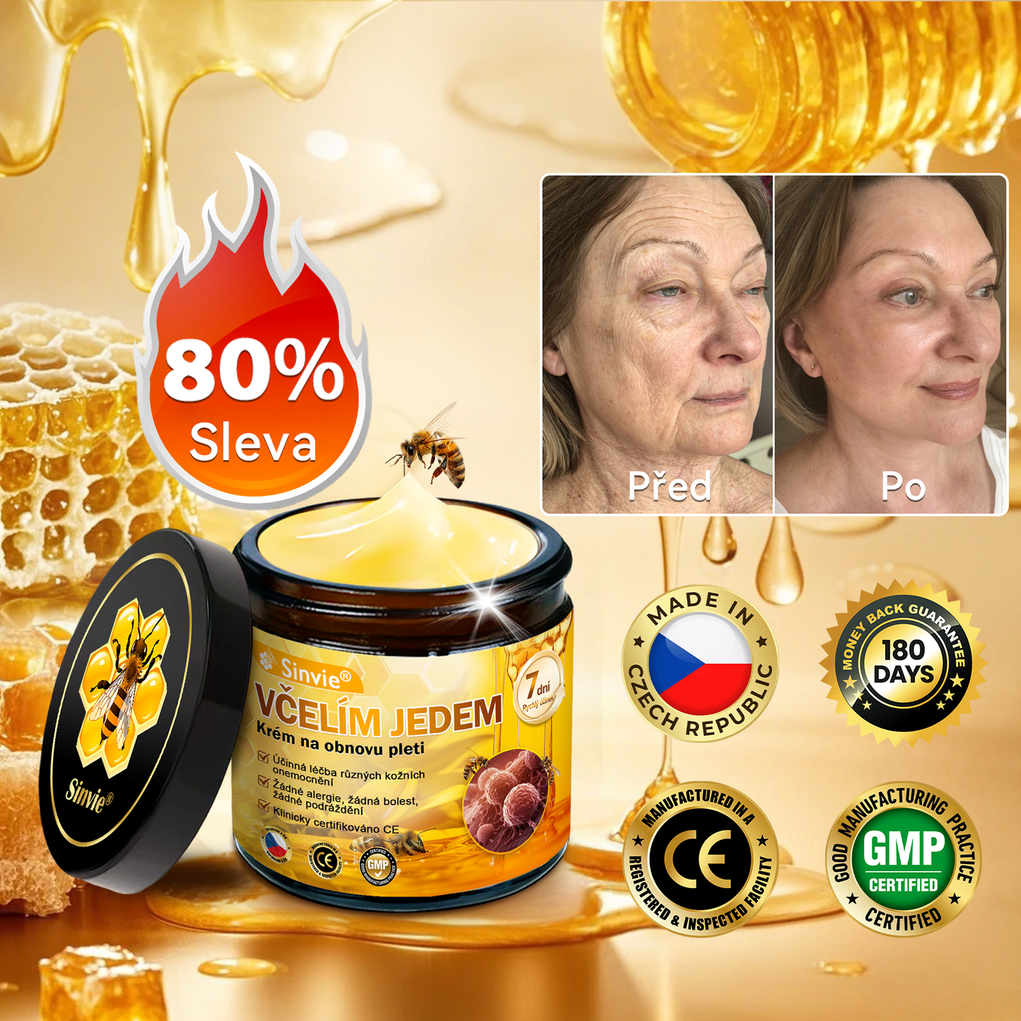 🍎🍎Sinvie® Krém na obnovu pleti s včelím jedem(👨⚕CE schváleno)👍✅