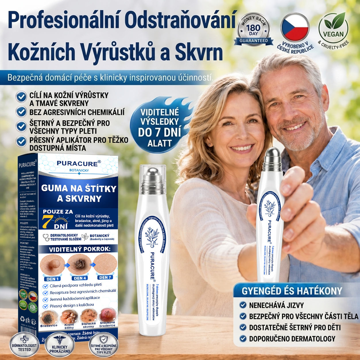 🍃PuraCure® 👩‍⚕️ 𝟕denní Pero na Odstranění Kožních Výrůstků a Skvrn – Bezbolestné Odstranění bez Jizev, Profesionální Roller aplikátor